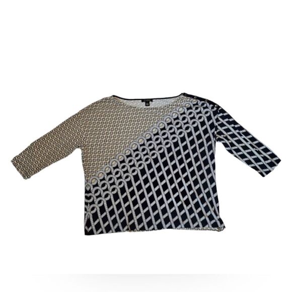 St. John Blouse Chain Swirl 3/4-Sleeve Shirt Top Black and Beige Women’s Size XL - Picture 6 of 13